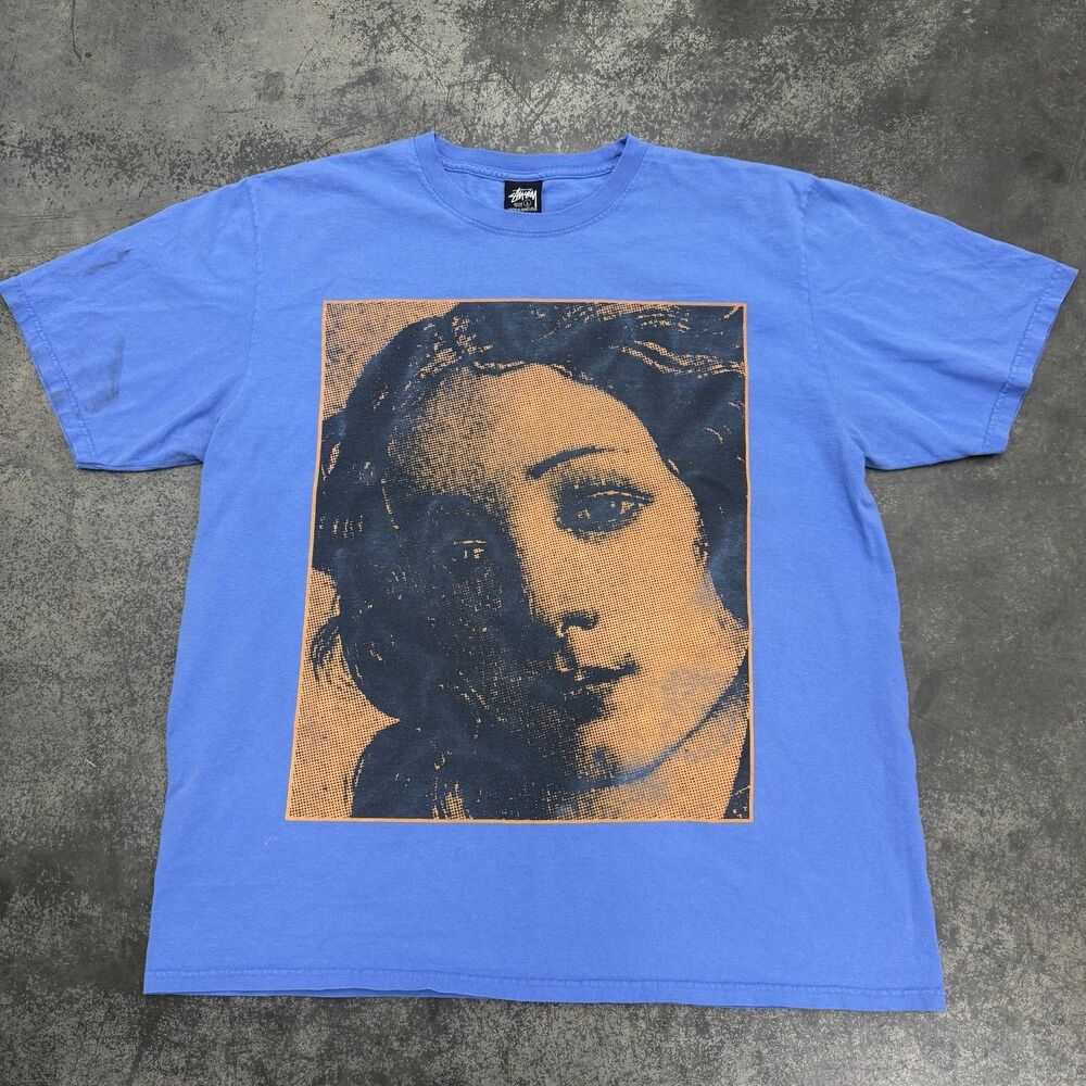 STUSSY Giant Venus Back HitLogo Blue T-Shirt Size Large Skate Surf Hiphop